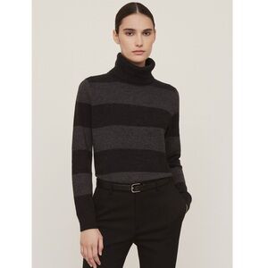 Theory Cashmere Wool Striped Turtleneck Sweater in Charcoal Grey